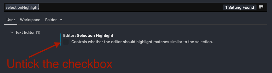 Untick selection highlight checkbox