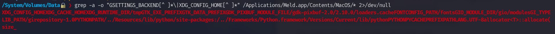 Figure 3. XDG_CONFIG_HOME and FONTCONFIG_PATH strings in the Meld launcher binary